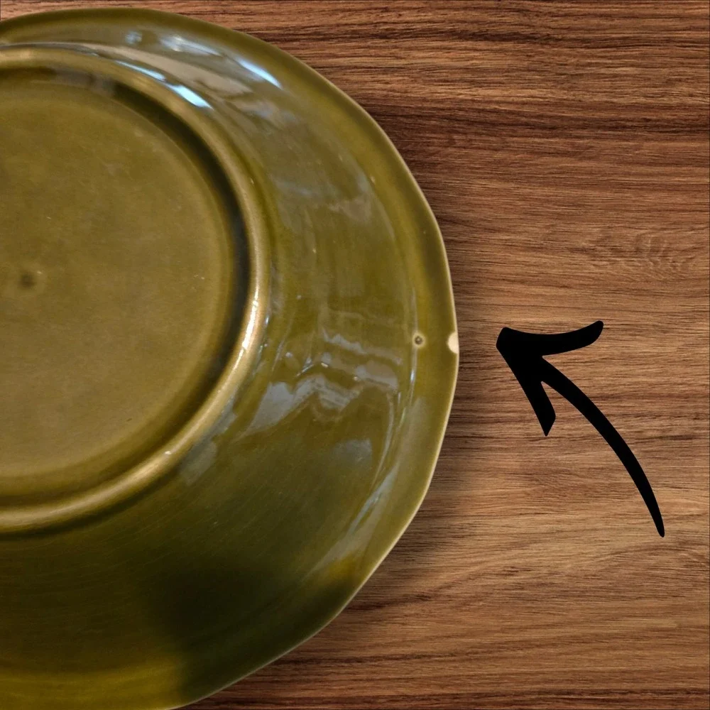 Vintage Olive Green Octagon Ribbed Stoneware‎ Serving Bowl 9